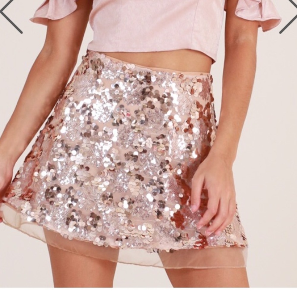 Rose gold sequin skirt